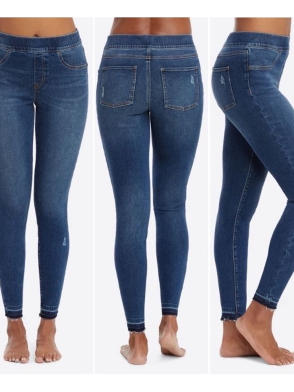 Spanx Pull On frayed raw hem distressed skinny jeans Size M